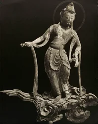 Bosatsu spelar musikinstrument, från 1000-talet, Late Heian Period, Byodo-In, Kyoto, 1950